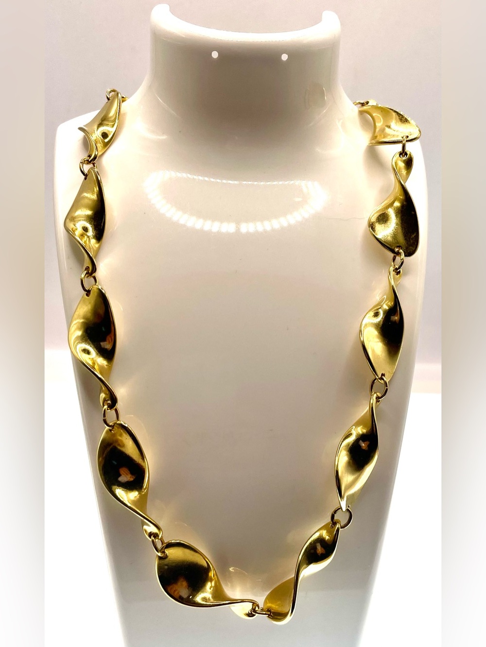 Vintage 80s Modernist Sculptural Gold Tone Statement Necklace Abstract